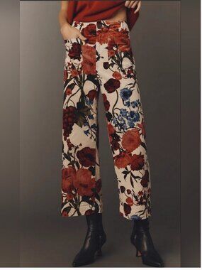 Anthropologie Maeve The Colette Dobby Jacquard Velvet Floral Pants size 30